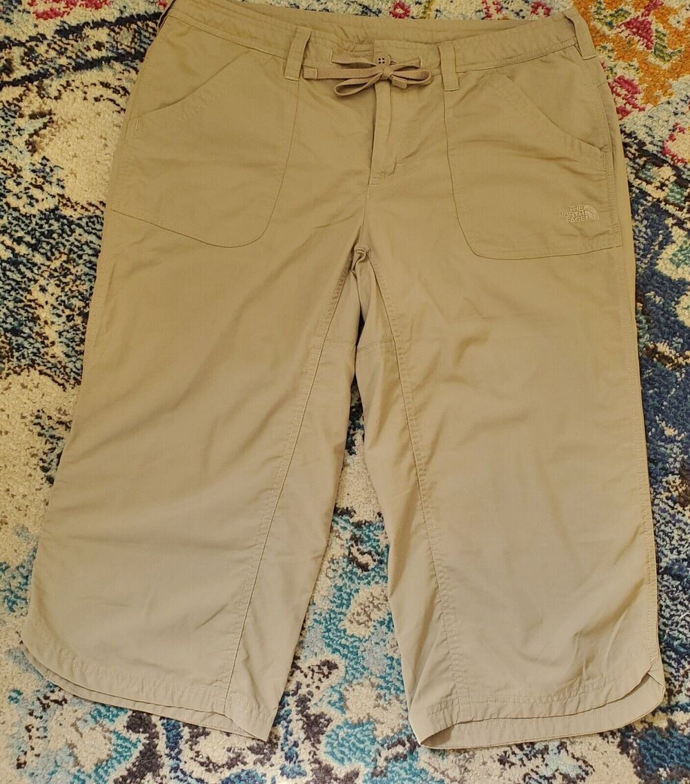 The North Face Womens Capri Pant Tan Nylon Front Pockets Drawstring Waist Sz 12